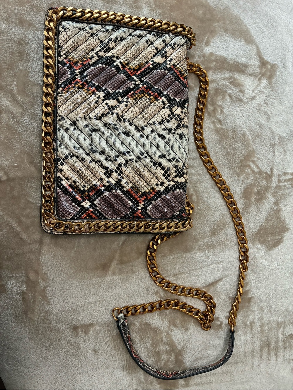 Aldo Snake-Print Crossbody with Gold Chain and Multicolor Accents
